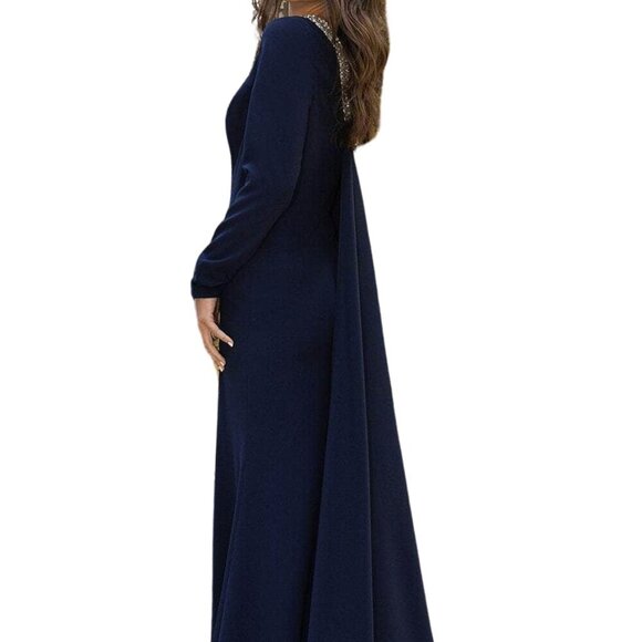 NWT Terani Couture 242E3133 Crepe Evening Dress Navy Size 18 - Picture 3 of 7
